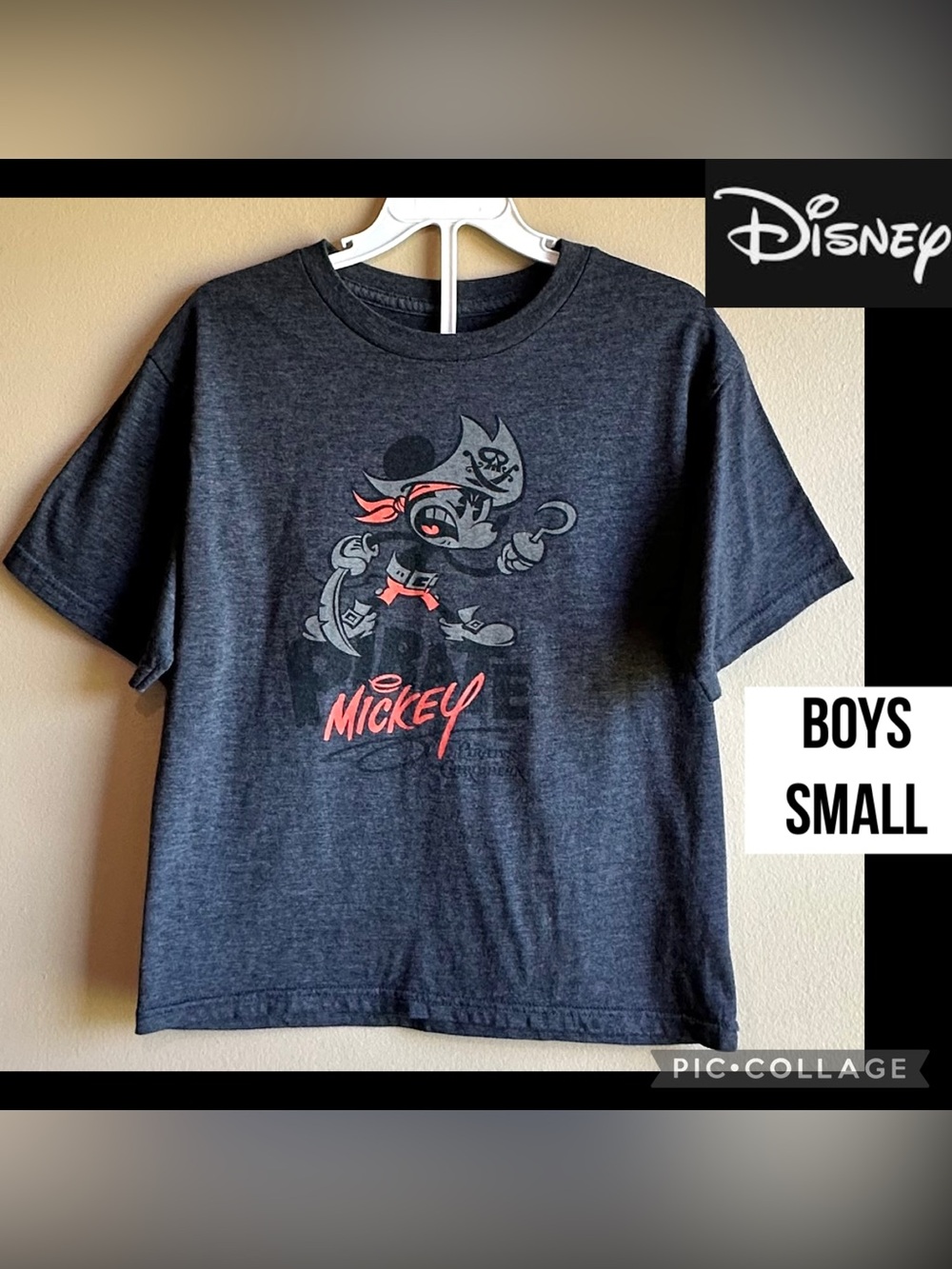Disney Parks Youth T-Shirt Pirate Mickey Mouse Pirates Of The Caribbean Gray S